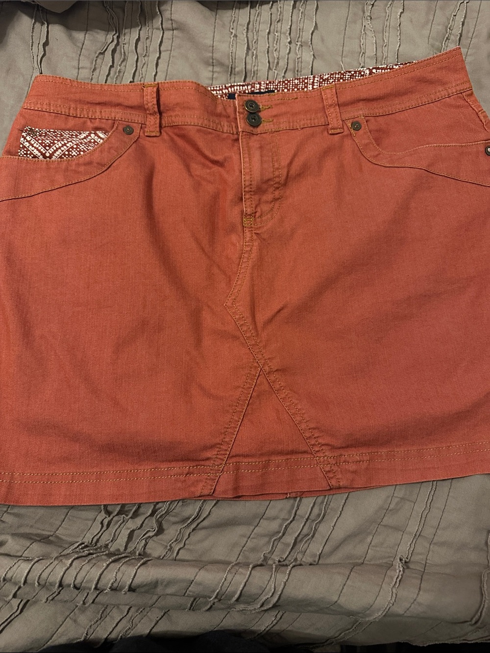 Sonoma Rust Orange Casual Mini Skort with Patterned Trim
